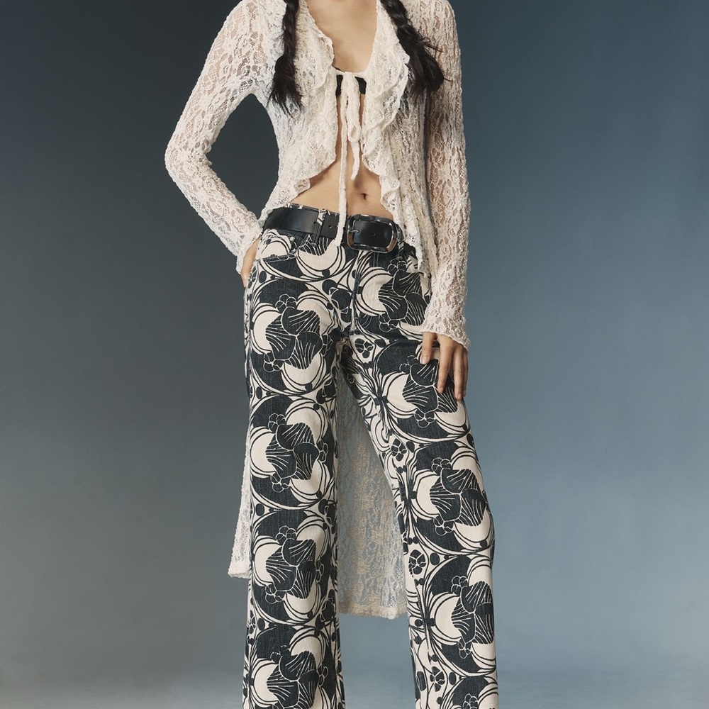 MOTHER Black and Cream Patterned Cropped Jeans
